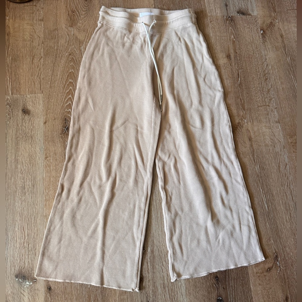 MATE Tan Beige Waffle Knit Wide-Leg Pants Size XS